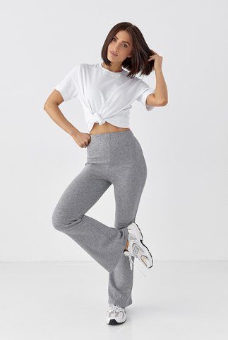 Женские трикотажные брюки клеш серого цвета onesize 2388274545 фото