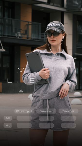 Костюм двохнитка зі шортами та світшотом-поло S-M сірий 1657664191 фото