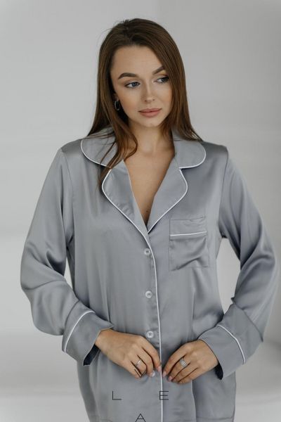 Шовкова жіноча піжама штани та сорочка M-L сірий 2114248941 фото