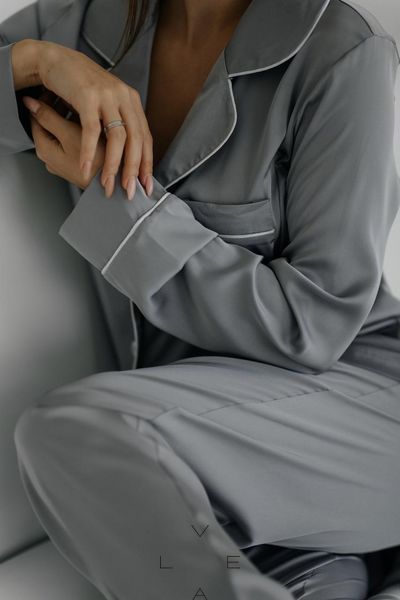 Шовкова жіноча піжама штани та сорочка M-L сірий 2114248941 фото