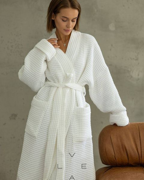 Женский вафельный халат из хлопка L-Xl белый 2388280298 фото