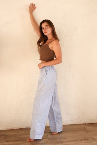 Женские голубые брюки из хлопка M-L 2388280315 фото
